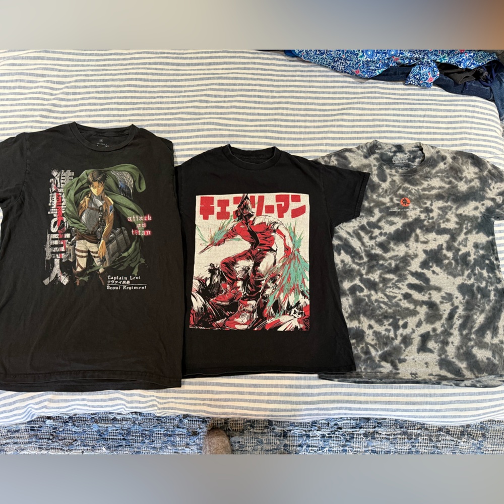 Set of 3 Tshirts: Attack on Titan, Chainsaw Man, Naruto